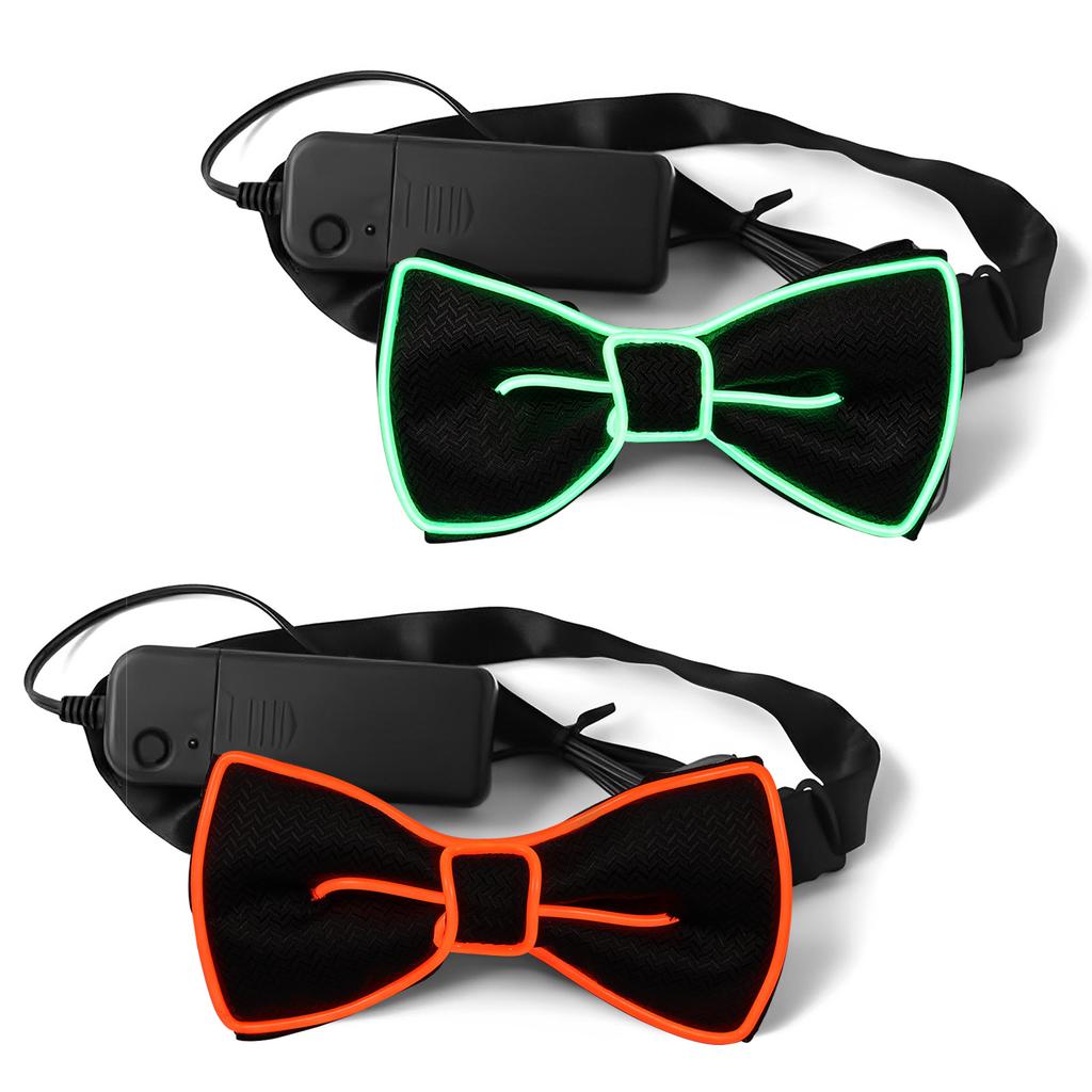 2Pcs Fashionable Light Up Bow Tie Creative Glowing Bow Tie Versatile Neon Accessories for Men Women Party Prom Show Holiday