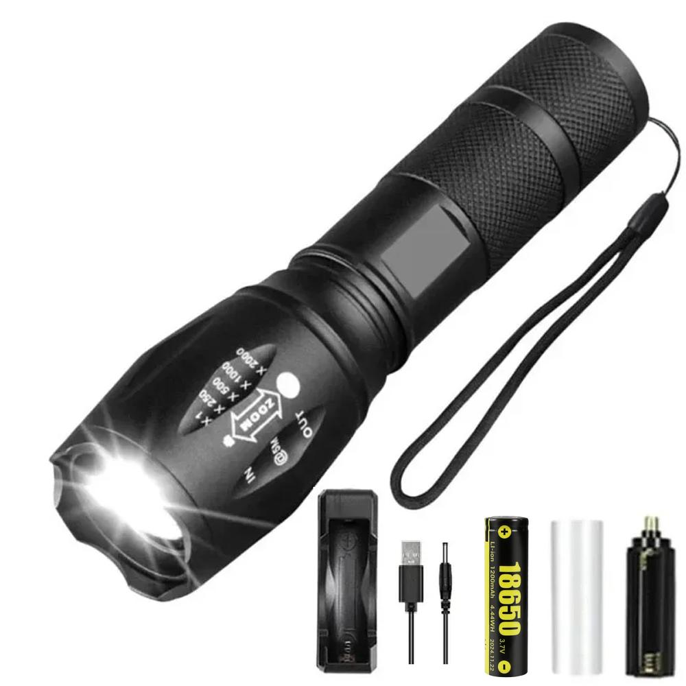 Powerful T6 LED Flashlights Camping Torch 5 Light Modes Zoom Light Aluminum Alloys Waterproof Material External 18650 Battery