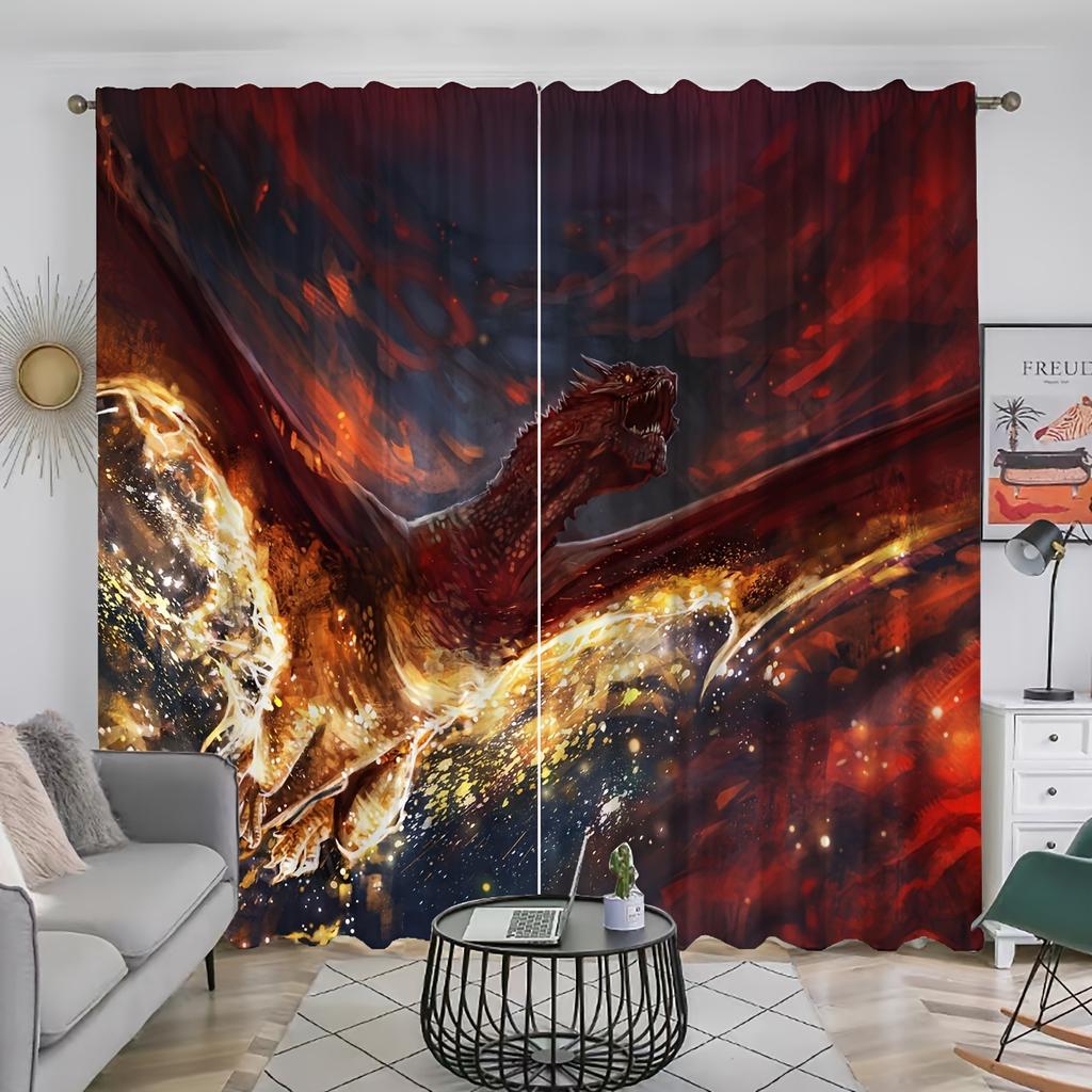 2panels Dragon Print Curtains Rod Pocket Curtain For Restaurants Living Rooms Bedrooms Offices Study Rooms Home Decoration
