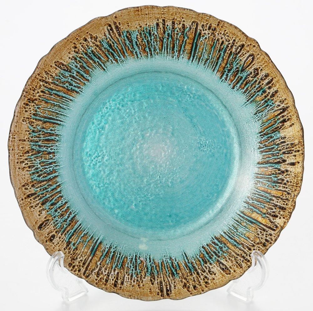 Vetro Felice Medium Plate, Turquoise and Gold, 21.5cm, "Happy Glass Flash" Design, 349122P