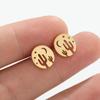 Geometric Round Stud Earrings - Hollow Star, Moon, and Cactus Design