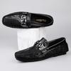 Men Luxury Comfortable Casual Slip On Non-slip Metal Buckle Decoration Bean Shoes Snake Skin Pattern Design Loafer Shoes