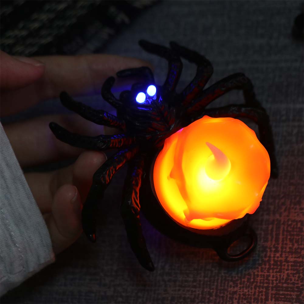 Crawly Halloween Spider Pumpkin Lamp Scary Spider Night Light Electronic Candlelight Haunted House