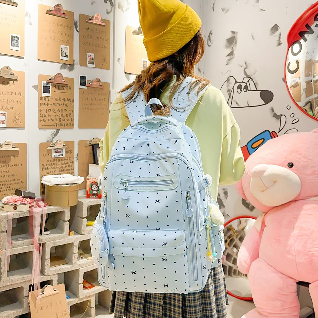 Schoolbag1011 new backpack simple polka dot commuter versatile backpack light fashion high school students large capacity schoolbag