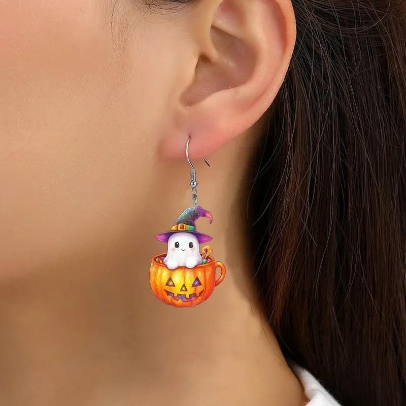 Ghost Halloween Themed Pumpkin Pot Pattern Women Acrylic Earrings Festival For