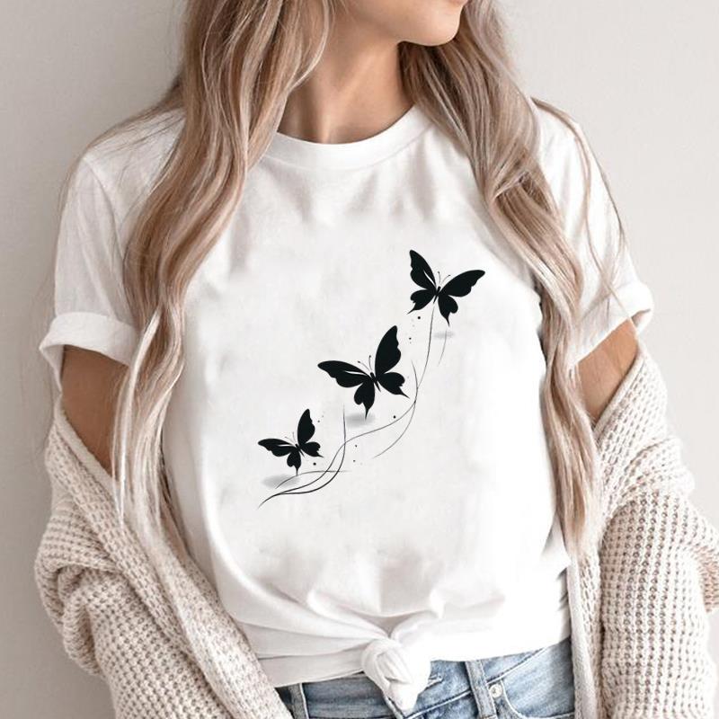 (Asian Size) butterfly trend 90s Short Sleeve Clothing Print Female Casual Fashion T Women's Top Graphic Tee T-shirts