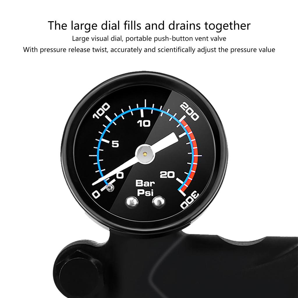Portable Bicycles Shock Pumps 300PSI High Pressure Bike Tire Pumps with Gauge Bike Tool for Fork & Rear Suspension