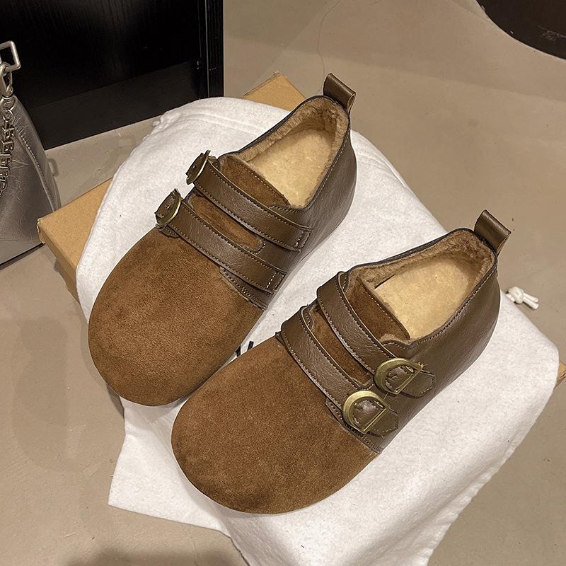 Belt buckle cotton shoes new inner height increase soft sole retro casual shoes women's winter fashion Mary Jane versatile plus