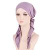 Solid Color Muslim Fashion Hijabs Turban Bonnet Long Tail Head Wraps Elastic Hijab Hats Breathable Chemo Cap For Women Girls