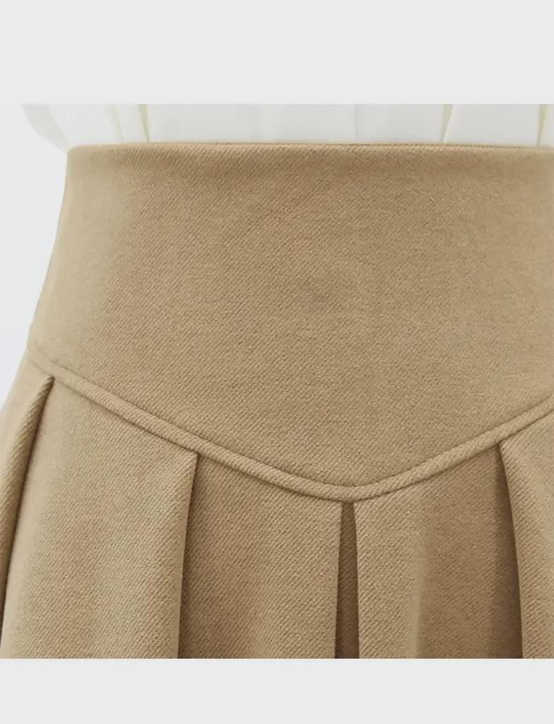 Neuer Stil High Waist Plissee Schirmrock – Frühling/Herbst Mittellang mit V-Bund-Design