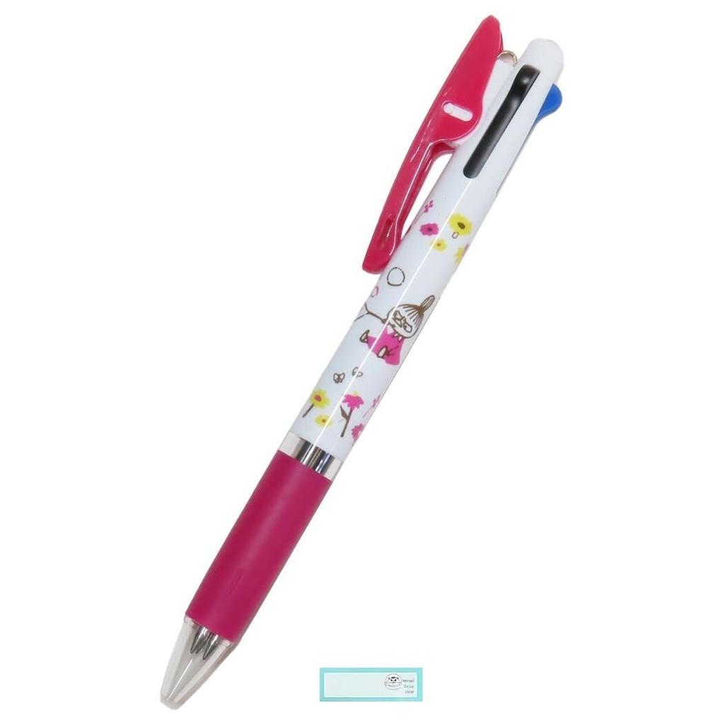 Moomin Ballpoint 3 Jetstream Made In Little My Flowers Set and Name Pen, Colors, 0.5, Japan, (Pen Stickers)