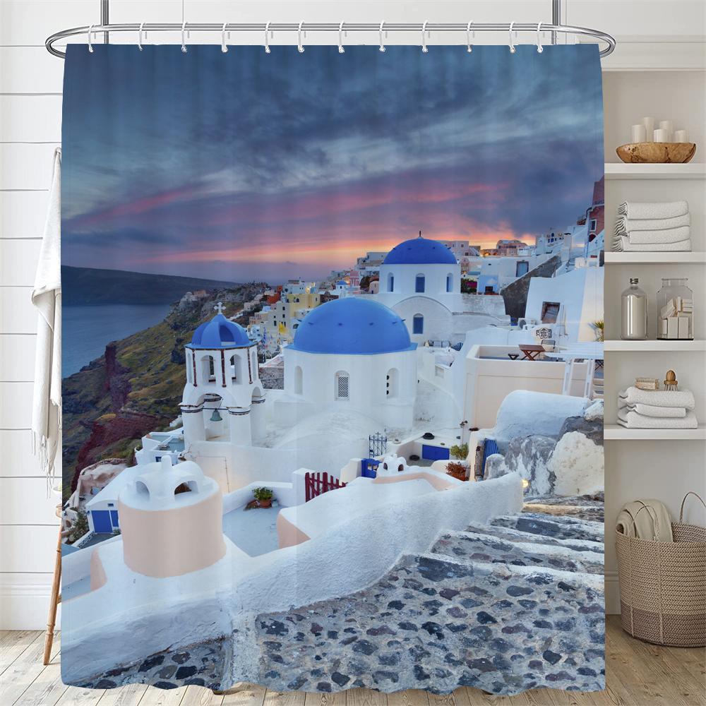 Beautiful Pastoral Garden Scenery Shower Curtain Rose Garden Flower Polyester Waterproof Bathroom Shower Curtain Decor Curtain