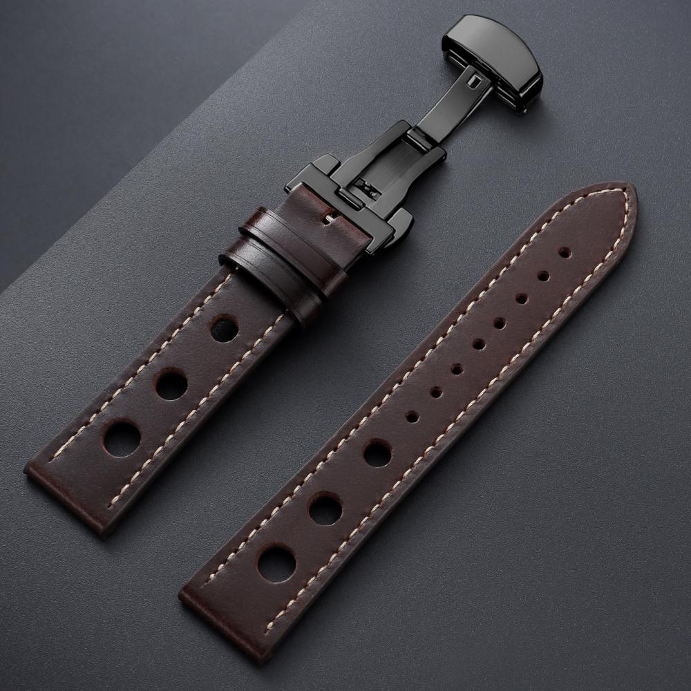 Genuine Cowhide Watchband for Omega Business Watch Band for Seiko 20mm 22mm Butterfly Buckle Stitching Brown Strap for Men Women