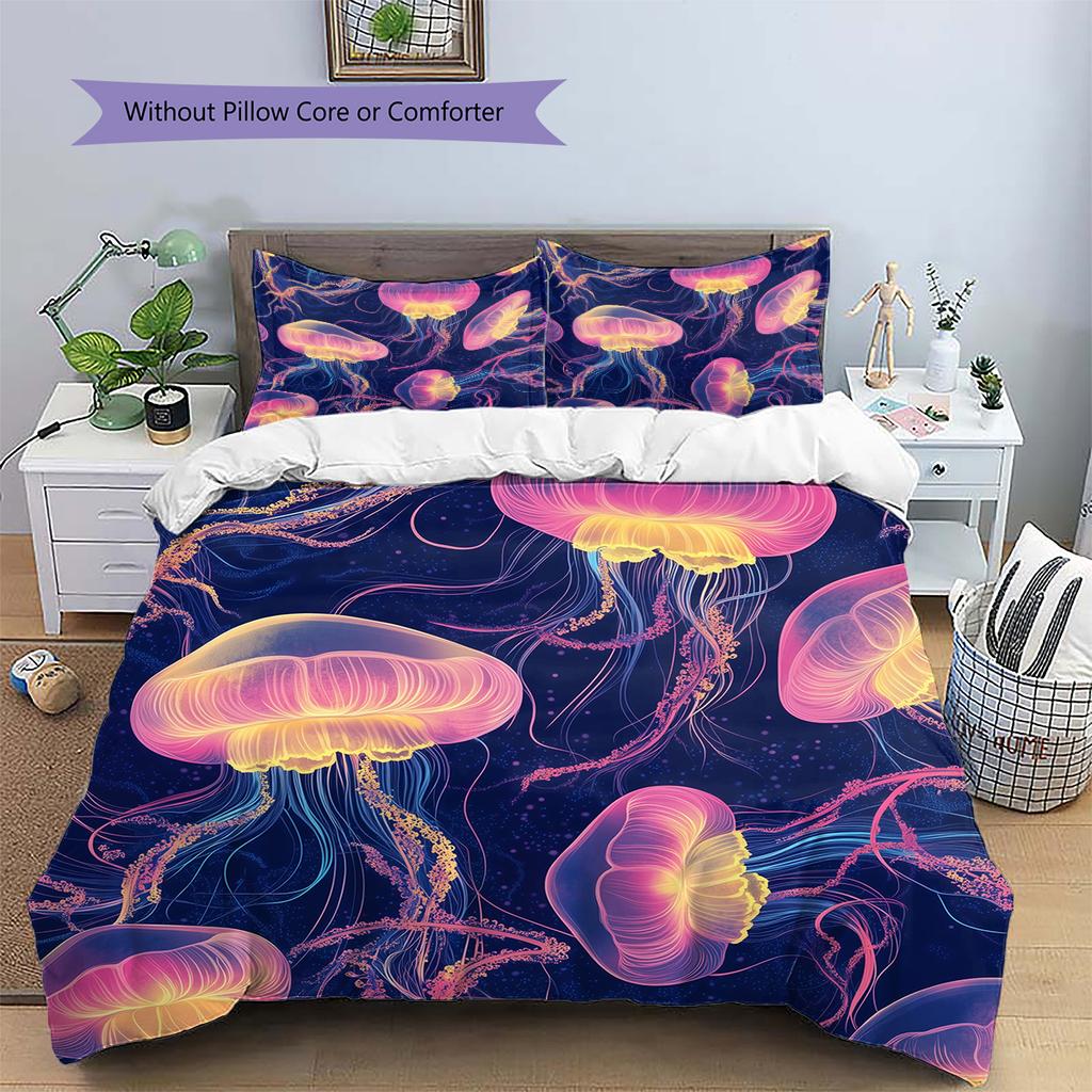 Colorful jellyfish  Pattern Bedding Quilt Set Quilt Cover Pillowcase Home Decoration  Gift (1 * duvet cover + 2 * pillowcase, without core)