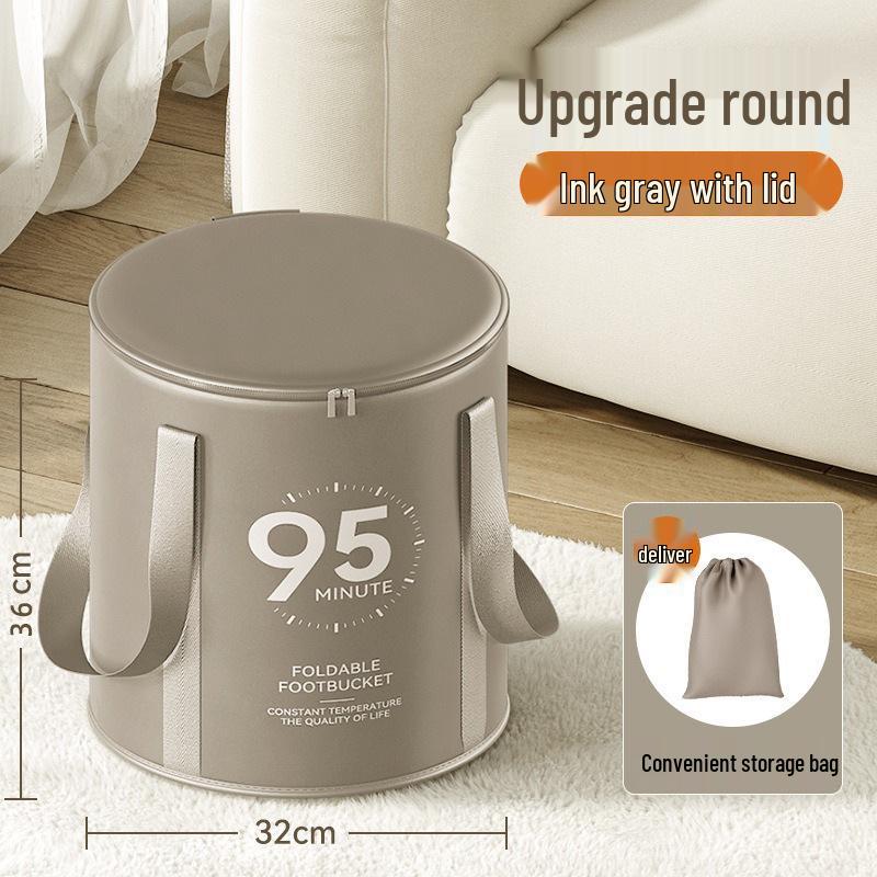 Cartoon Insulated Folding Foot Bath Bucket with Lid - Portable, Thickened Design for Deep Soak