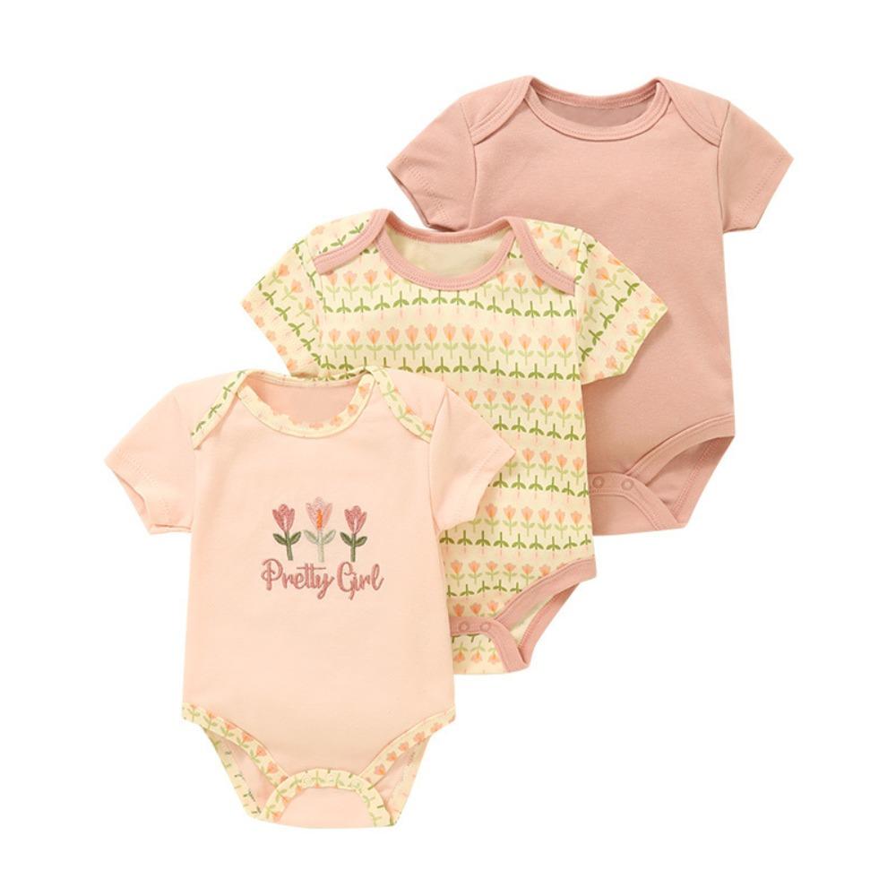 New Three-piece Baby Clothes Fart Clothes Short-sleeved Summer Printed Children's Clothing Baby One-piece Suit