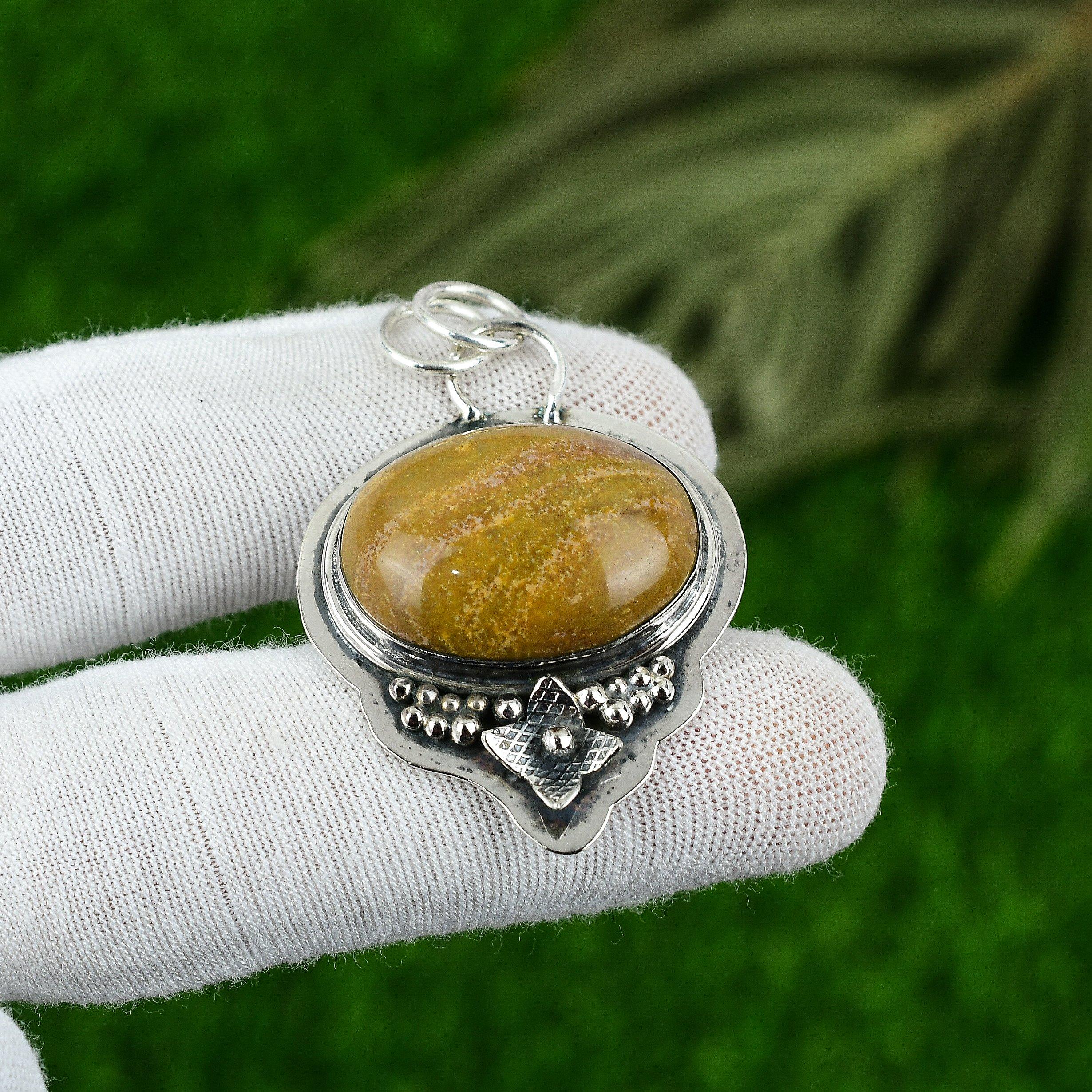 

Подарок для нее Подвеска из ювелирного изделия из стерлингового серебра 925 пробы с натуральным камнем океанической яшмы