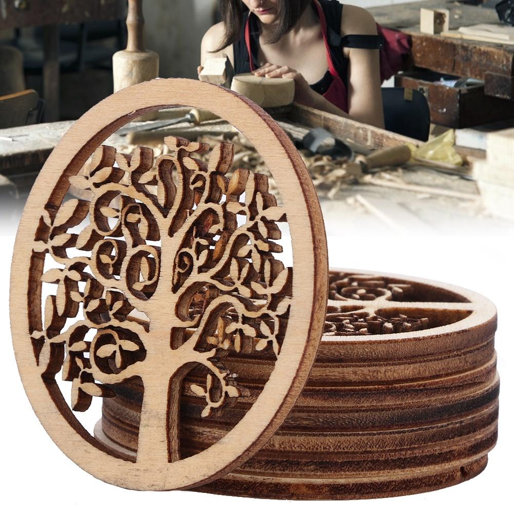 10PCS Round Tree Pattern Wood Craft Handwork Scrapbooking Home Decoration