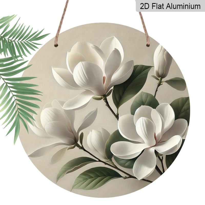 2D Flat 1pc, 8x8 in, Round Printed Aluminum Metal Signage, Magnolia Theme Decoration, Suitable for Door Decoration, Wall Decoration, Home, Room