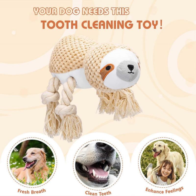 Pískací hračky pro psy, Interaktivní hračky z měkkého plyše a lana, Bavlněný materiál, Hračky pro malé a střední psy, Kousací hračky, Hnědá.