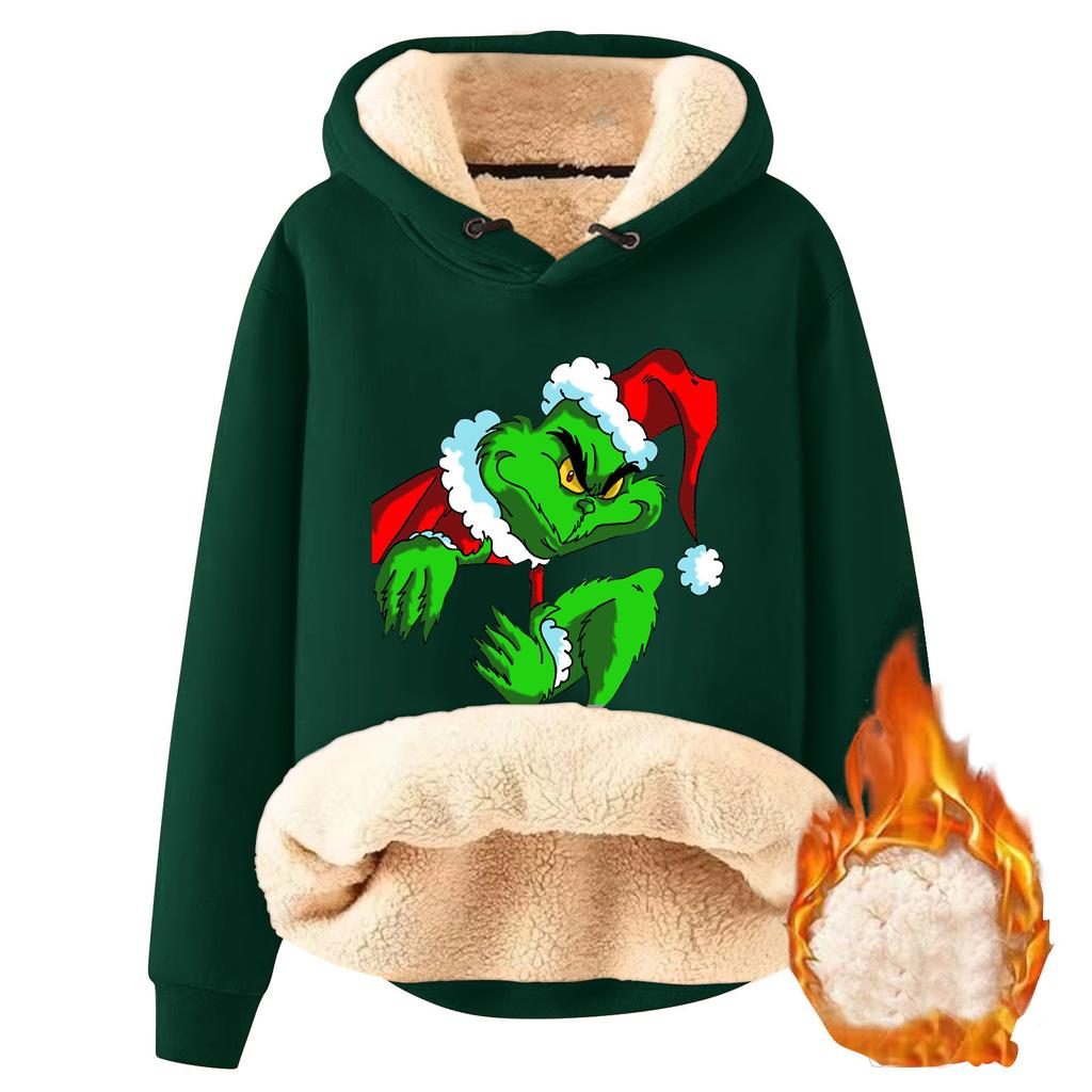 Women's Fashionable Hooded Printed Plush And Thickened Warm Loose Pullover Sweater