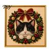 Christmas Themed DIY Projects Faux Pearl Art Kit, Xmas Hat Cat Dog Painting Holiday Home Decor Ornaments 3D Puppy Bead Craft Kit for Adults,