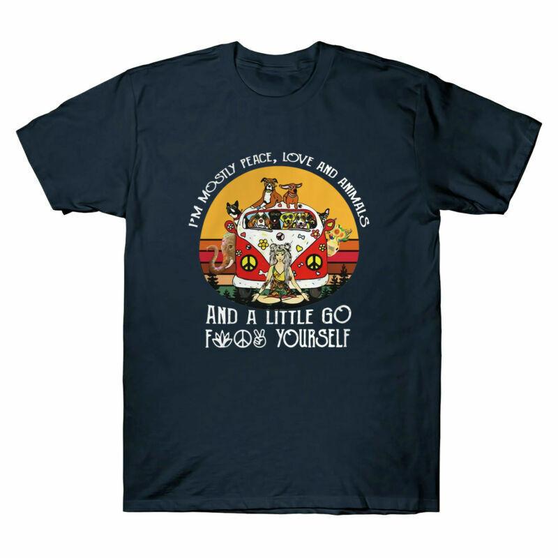 I m Mostly Peace Love and Animals and A Little Go Vintage Men s T-Shirt XXXXL