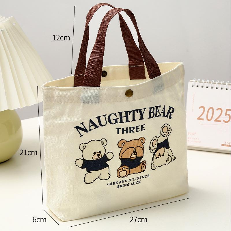 

Small Bear Canvas Tote: Versatile Handbag for Women & Students, Lunch Box Bag, Office Bento Bag