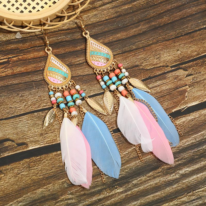 Bohemian Long Tassel Feather Earrings - Trendy Douyin-Inspired Design for Women