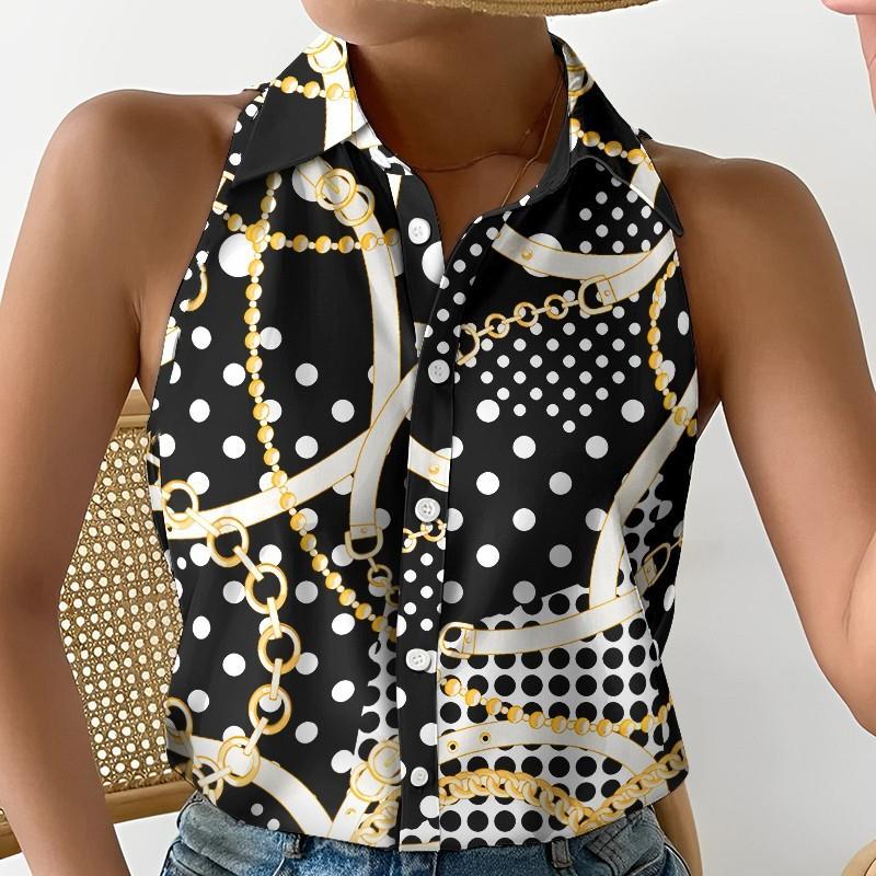 BITCED Dámská letní ležérní móda Dámská košile s abstraktním potiskem bez ramínek bez rukávů