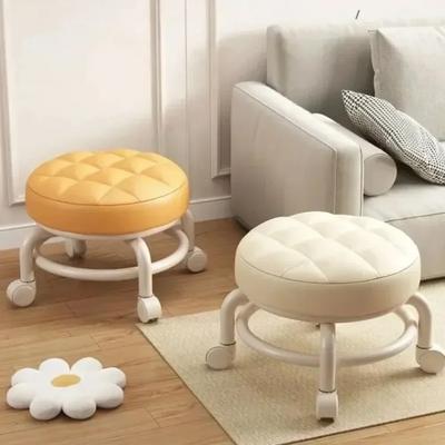 Tabouret Bas avec Poulie Cuir Imperméable Tabouret Doux Tabouret Circulaire Portable Chaises Éponge Épaississante Chaise Domestique pour Changer de Chaussures