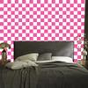 Checkerboard wallpaper, white and purple, powder pink background, 50x1000
