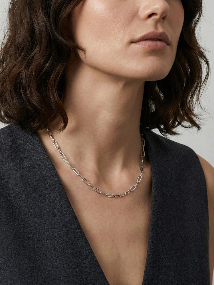 18K Gold Plated Paper Clip Chain Statement Necklace, Minimalist Link Chain Necklaces for Women Waterproof Jewelry Gift