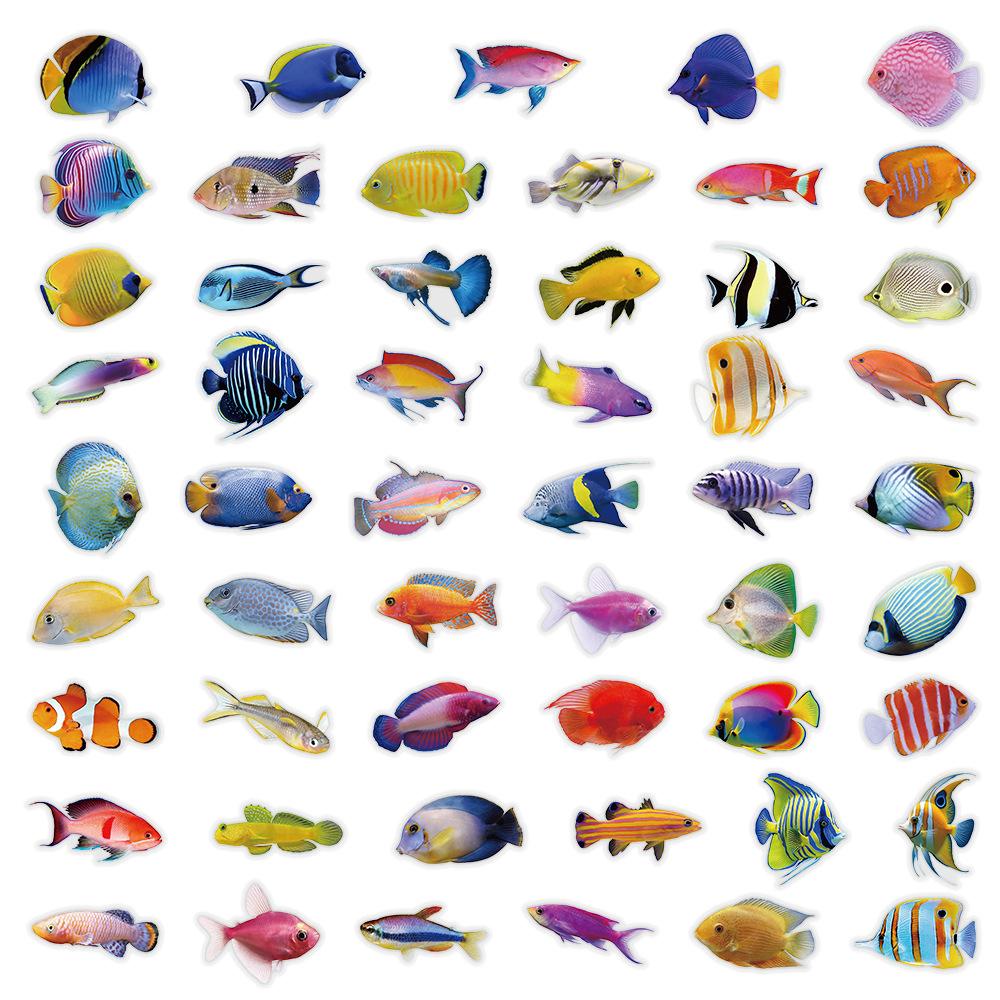 50/100PCS PET Transparent Coral Fish Stickers Cartoon Ocean Fish Creative Water Cup Stationery Computer Decorative Stickers
