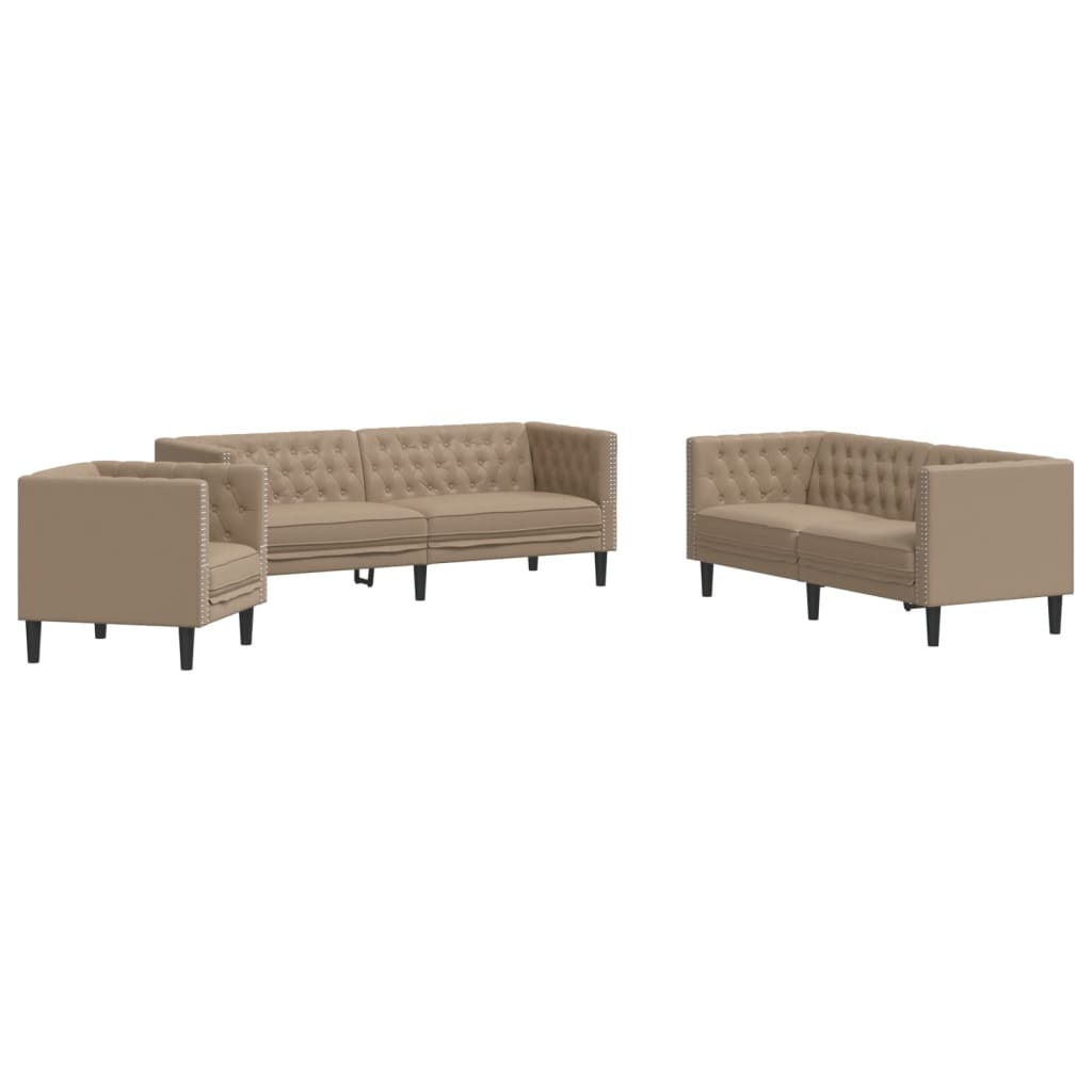 Set de canapea Chesterfield din 3 piese din piele ecologică culoarea Cappuccino