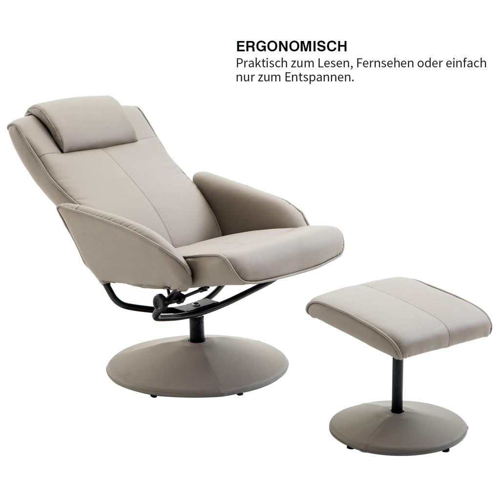 Recliner with Footstool, 360 Degrees Swivel TV Chair with Reclining Function, TV Chair, Faux Leather, Reading Chair for Living Room, Bedroom, Grey