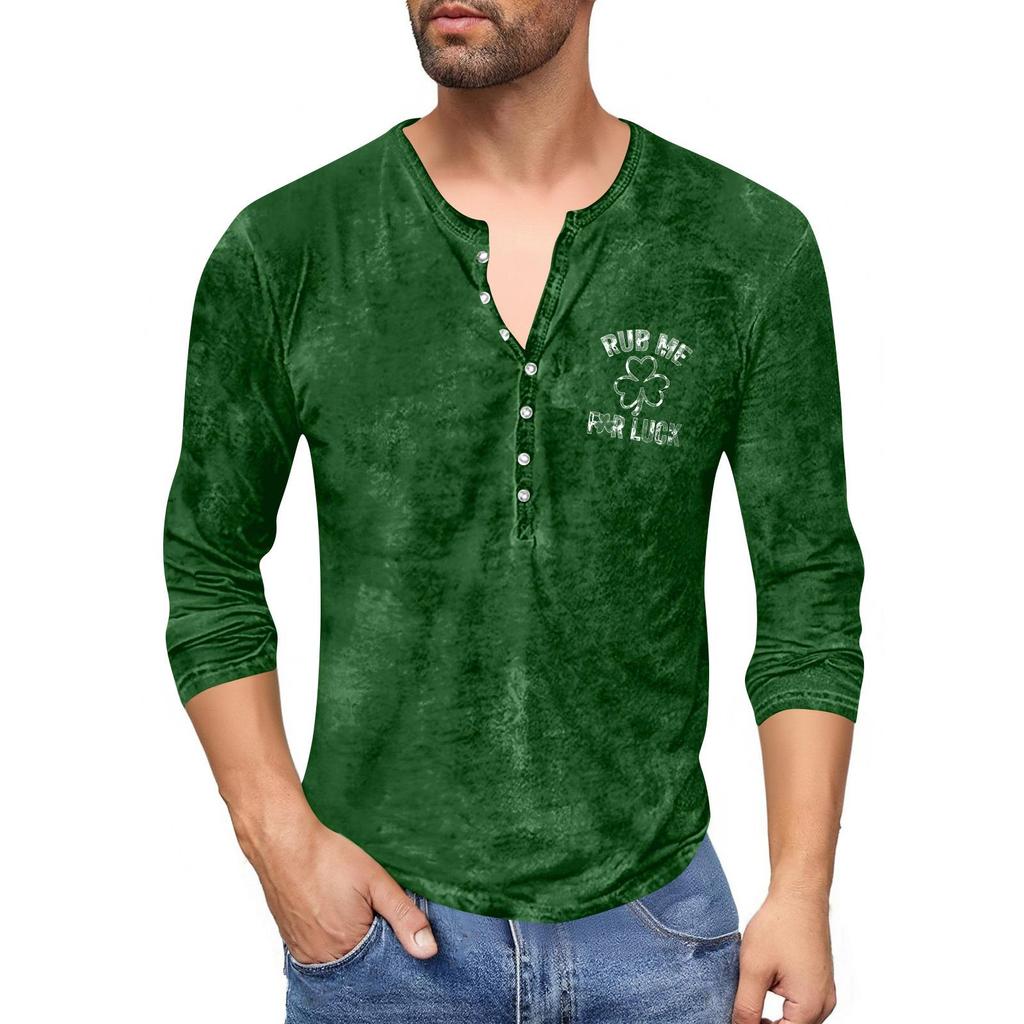 Men'S Printed T-Shirt Outdoor Retro Button Loose Long Sleeve Top