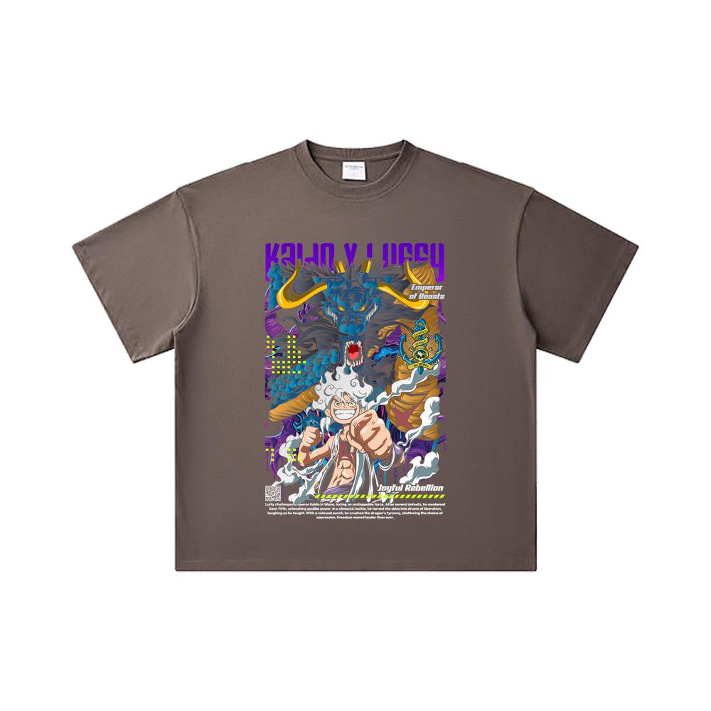 260 GSM Double Yarn 32 Count 100% Cotton One Piece V35 Luffy Kaido Print Unisex Heavy Cotton T Shirt