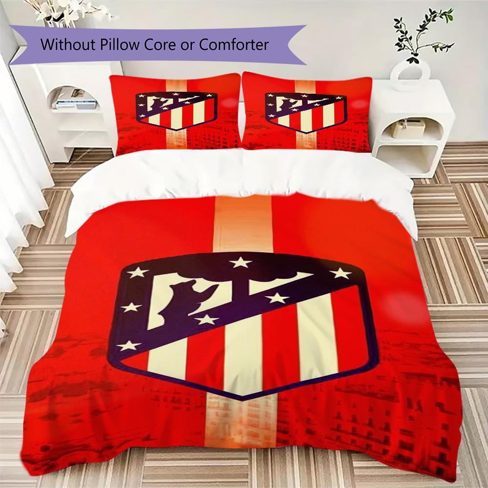 Atletico Madrid Pattern Bedding,Quilt Set Quilt Cover Pillowcase Home Birthday Gift(1 * Duvet Cover + 2 * Pillowcase, Without Core)_lx