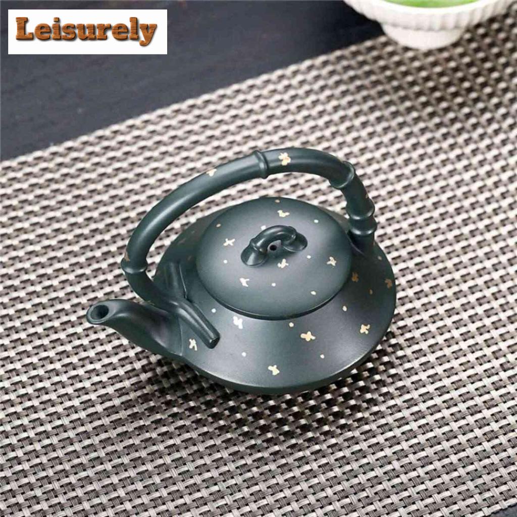 280ml Authentic Yixing Purple Clay Teapot Handmade Sprinkle Gold Bamboo Joint Pot Raw Ore Green Mud Kettle Zisha Teaset Supplies