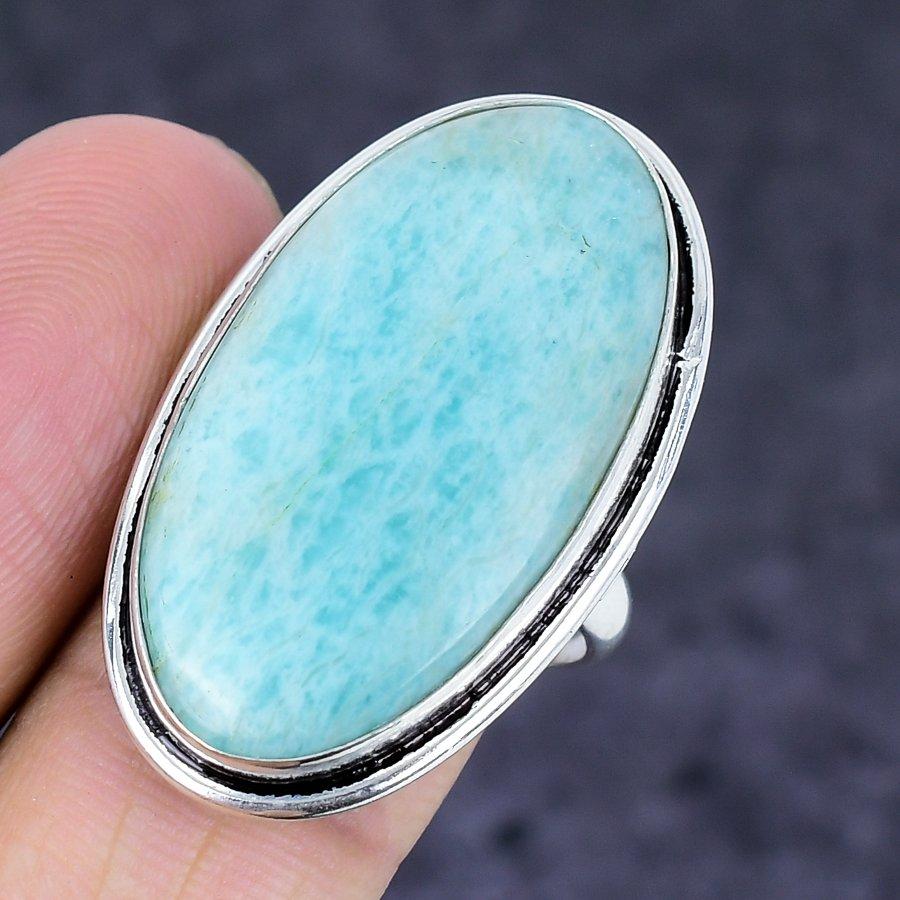 Amazonite Gemstone Handmade 925 Sterling Silver Jewelry Ring Size 8.5 p7n23