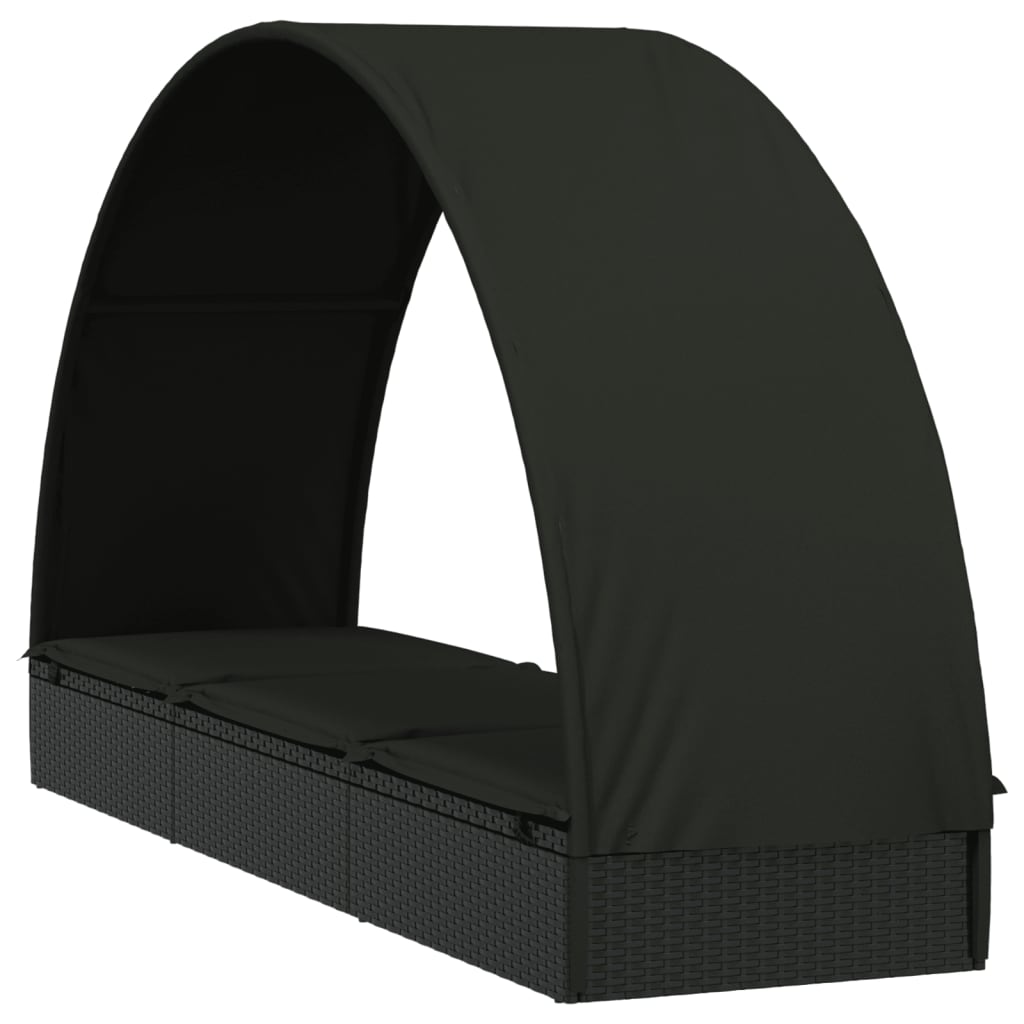 Black Sun Lounger with Round Canopy 211 x 57 x 140 cm Poly Rattan