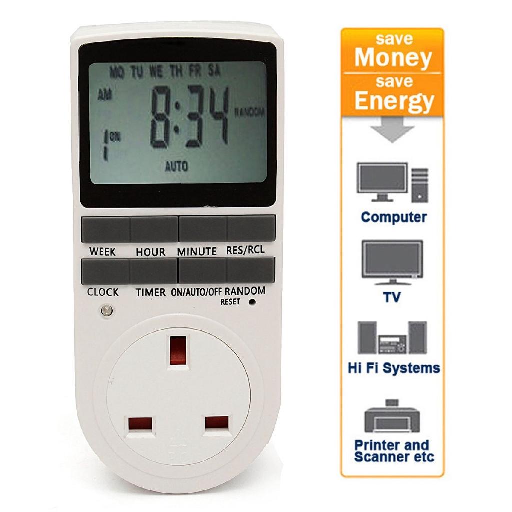 12/24 Hours White Digital LCD Display Plug-in Programmable Timer Switch Socket 7 Day ABS New