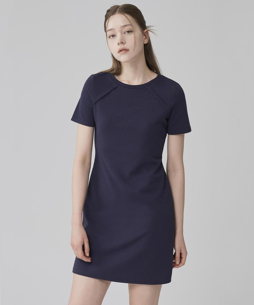 HYEYEONG KIM A-Line Short Sleeve Pique Dress - Navy