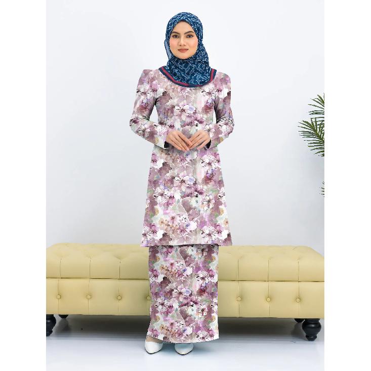 Eid floral palis print stylish long gradient modern kurang pahang ladies casual muslim suit comfortable ladies two piece suit