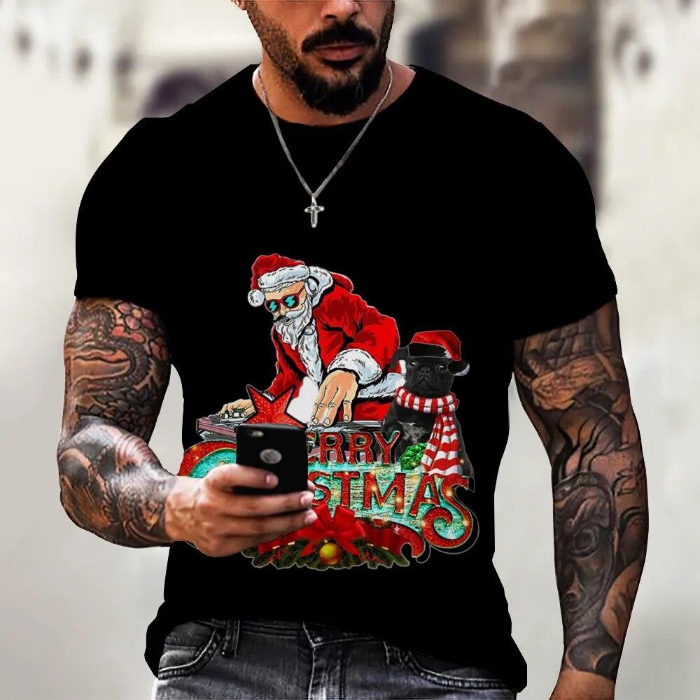 2023 Christmas Man 3d Print T-shirt New Men Short Sleeve Holiday Dress Crew Neck Top Tee Santa Claus Streetwear Fashion Cool T Shirts