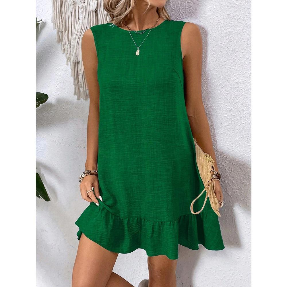 

Нове надходження Весна/Літо 2025 Жіноча сукня-жилет з оборками без рукавів у повсякденному стилі, спідниця-жилет з оборками, повсякденна сукня без рукавів 2XL зелений