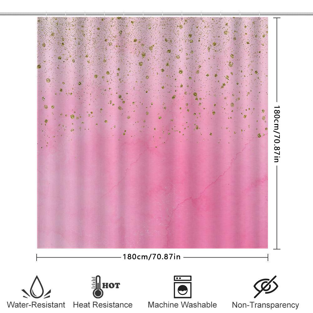 Luxury Gradient Pink Gold Foil Shower Curtain Waterproof Decorative Bath Room Home Decoration Size Customizable