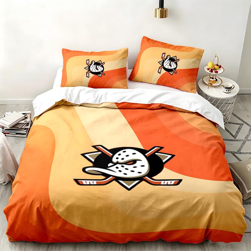 Anaheim Ducks 3-teiliges Set Perfekt für das Schlafzimmer Bequemes Bettwäsche-Set enthält einen Bettbezug und zwei Kissenbezüge Ideales Geburtstags- oder Weihnachtsgeschenk