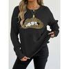 A Leopard Print Embroidered Sequined Lip Personalized Round-neck Pullover Sweater for Women